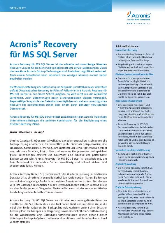 Mode d'emploi ACRONIS RECOVERY
