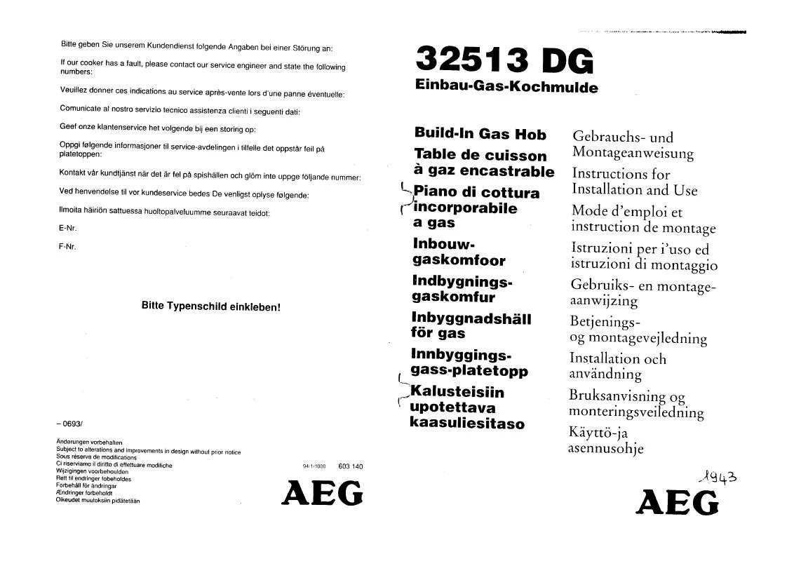 Mode d'emploi AEG-ELECTROLUX 32513DG-B