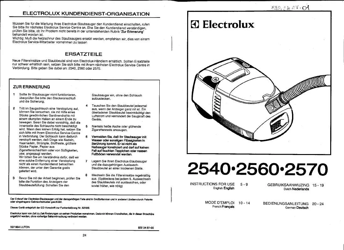 Mode d'emploi AEG-ELECTROLUX Z2575