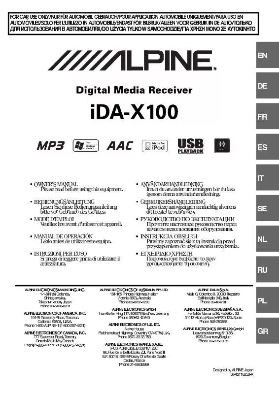 Mode d'emploi ALPINE IDA-X100