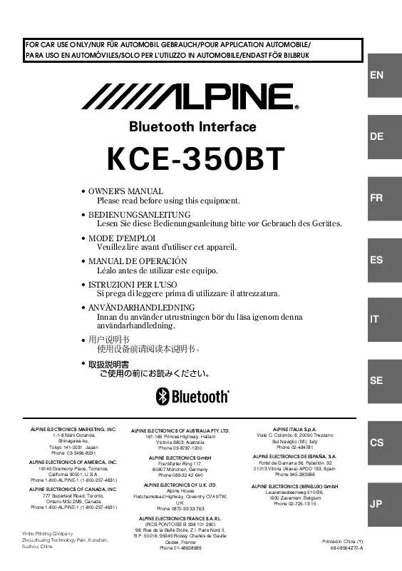 Mode d'emploi ALPINE KCE-350BT