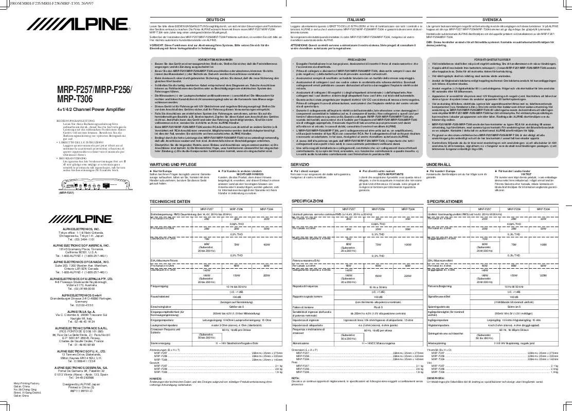 Mode d'emploi ALPINE MRP-F256