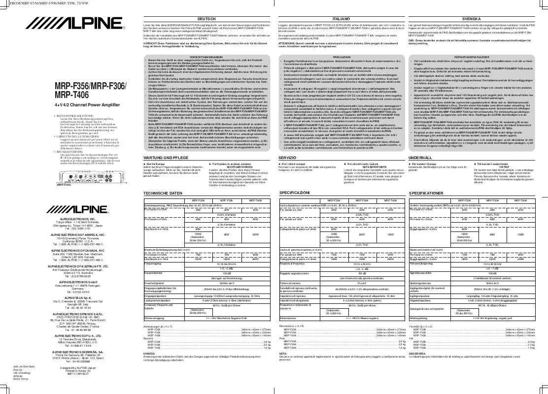 Mode d'emploi ALPINE MRP-F306