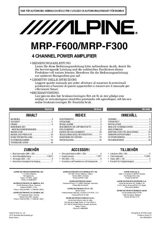 Mode d'emploi ALPINE MRP-F600