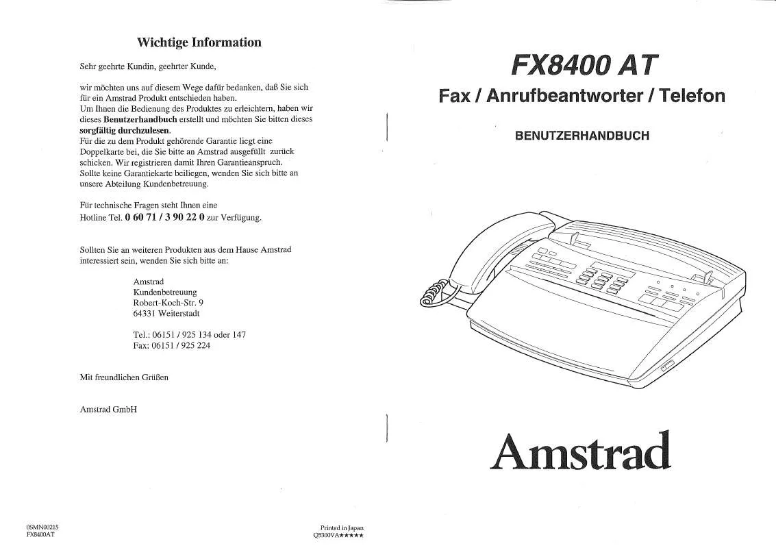 Mode d'emploi AMSTRAD FX8400 AT