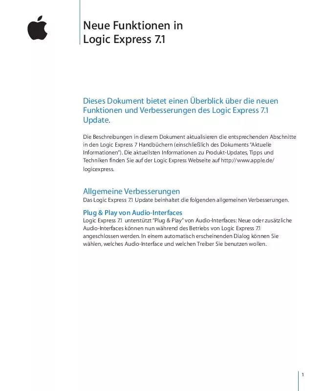 Mode d'emploi APPLE LOGIC EXPRESS 7.1