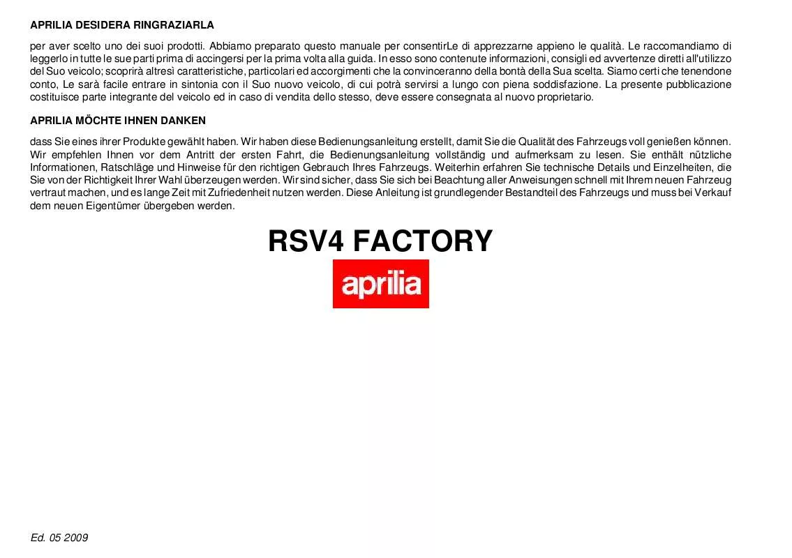 Mode d'emploi APRILIA RSV4 FACTORY