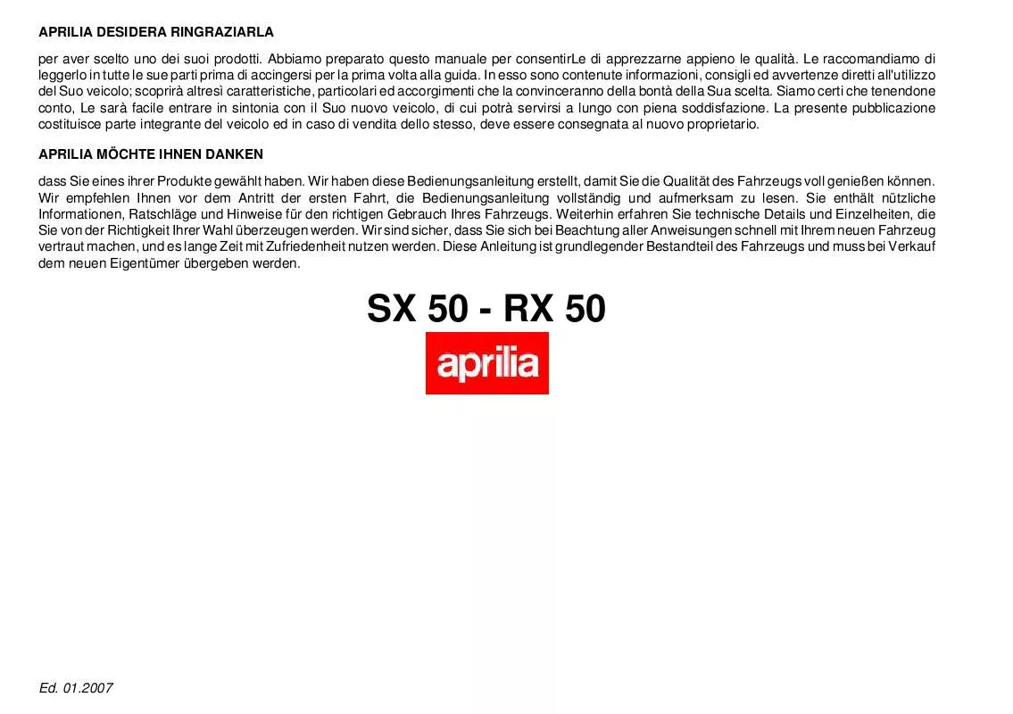 Mode d'emploi APRILIA RX50
