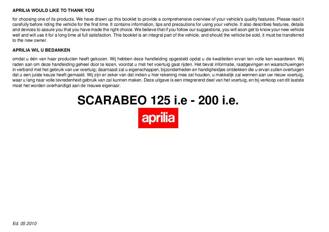 Mode d'emploi APRILIA SCARABEO 200 IE