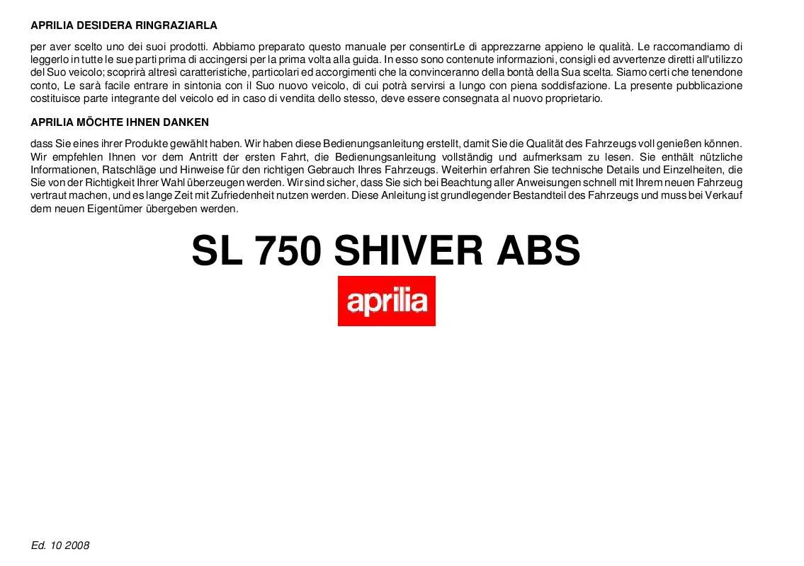 Mode d'emploi APRILIA SHIVER 750 ABS