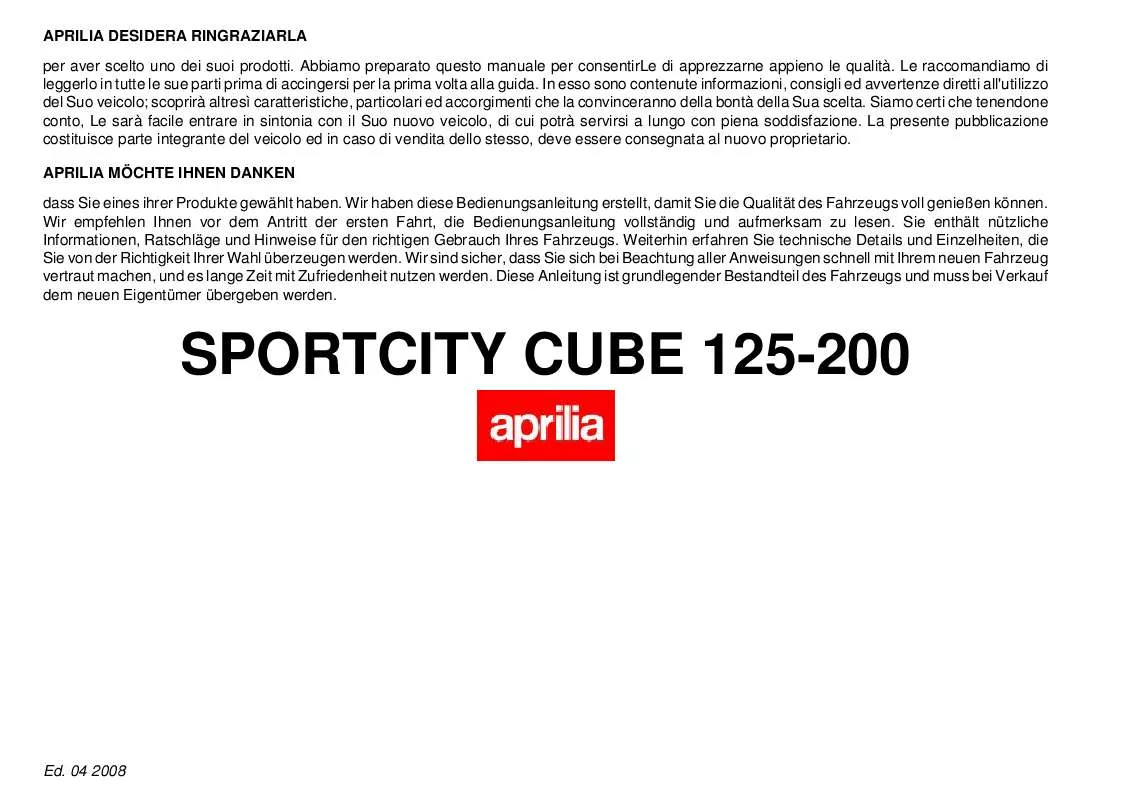 Mode d'emploi APRILIA SPORTCITY CUBE 200