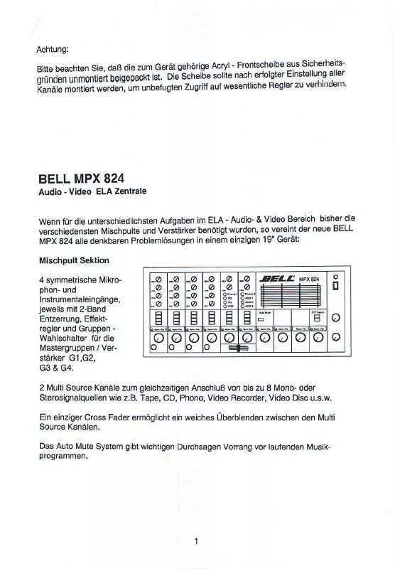 Mode d'emploi BELL AUDIO BELL MPX 824