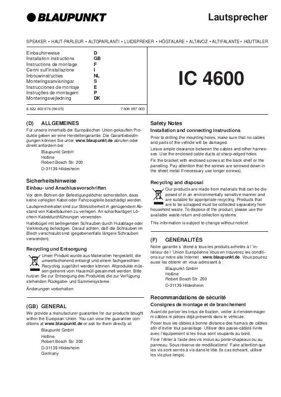 Mode d'emploi BLAUPUNKT IC 4600