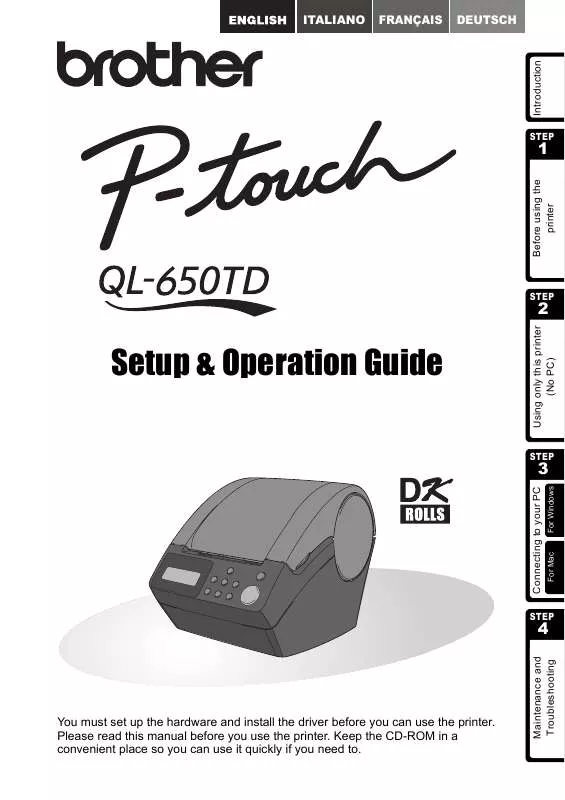 Mode d'emploi BROTHER P-TOUCH QL-650TD