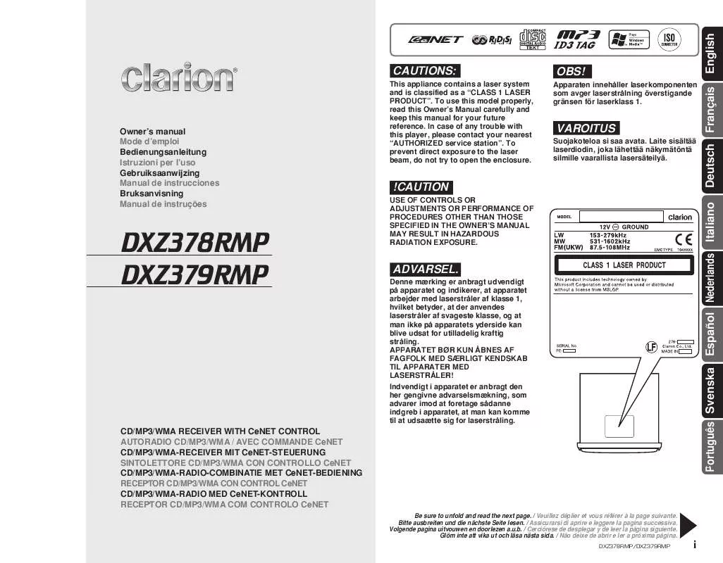 Mode d'emploi CLARION DXZ379RMP