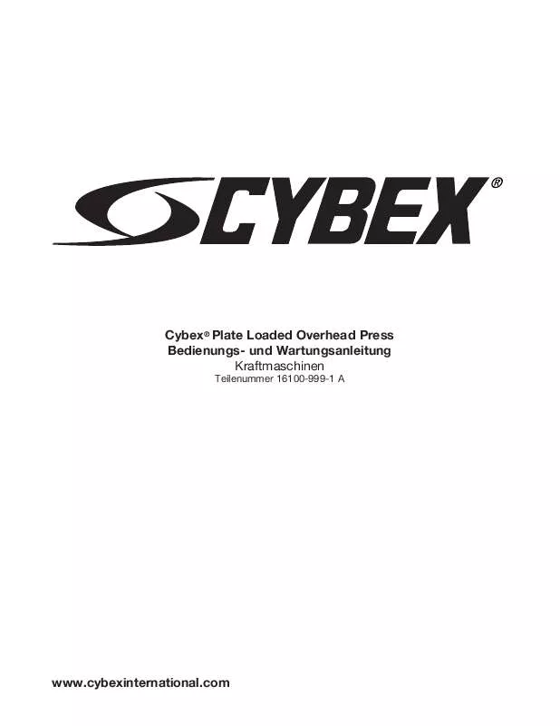 Mode d'emploi CYBEX INTERNATIONAL 16100 OVERHEAD PRESS