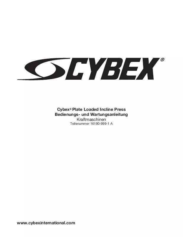 Mode d'emploi CYBEX INTERNATIONAL 16190 INCLINE PRESS