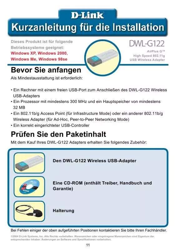 Mode d'emploi D-LINK DWL-G122