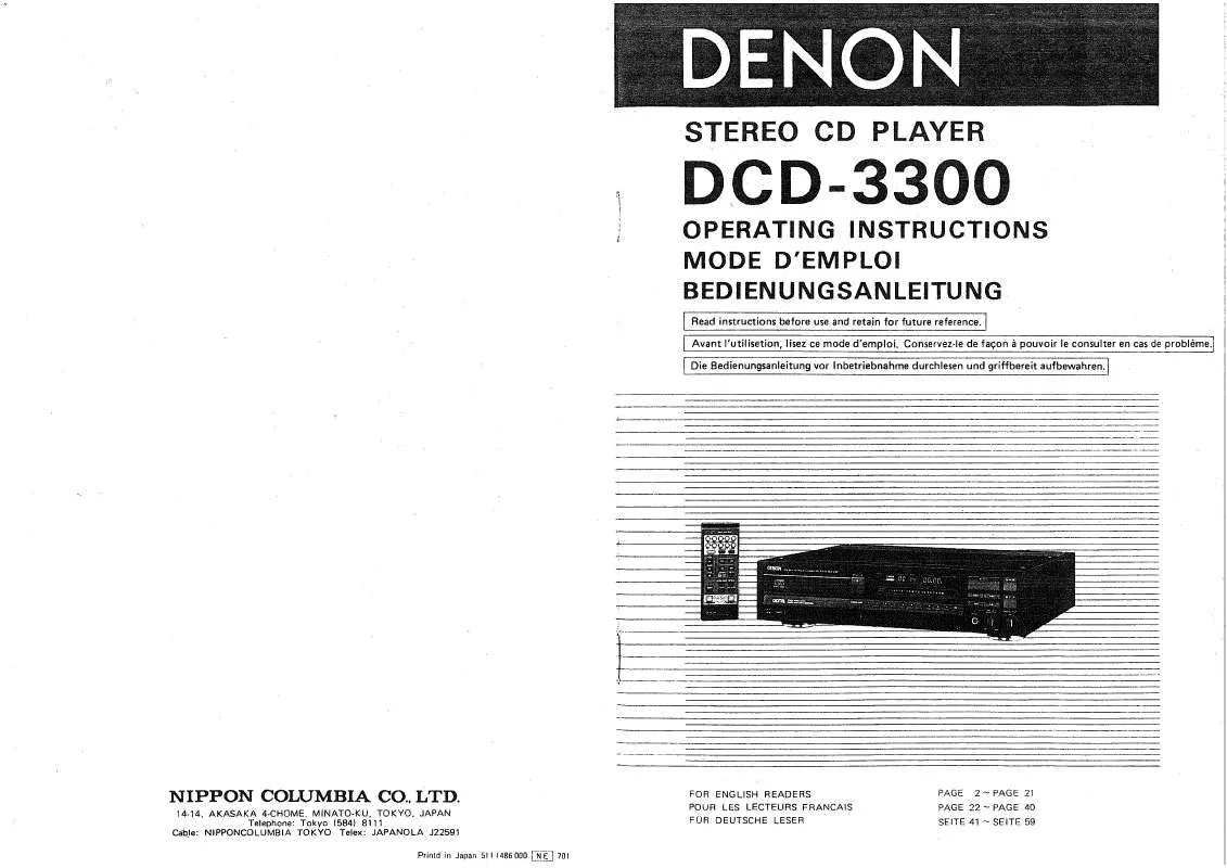 Mode d'emploi DENON DCD-3300