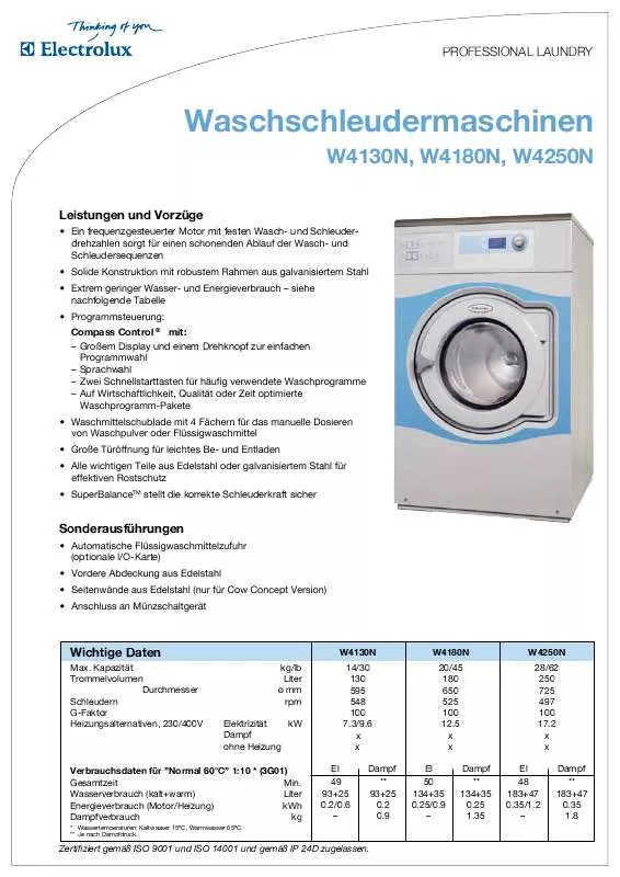 Mode d'emploi ELECTROLUX LAUNDRY SYSTEMS W4250N