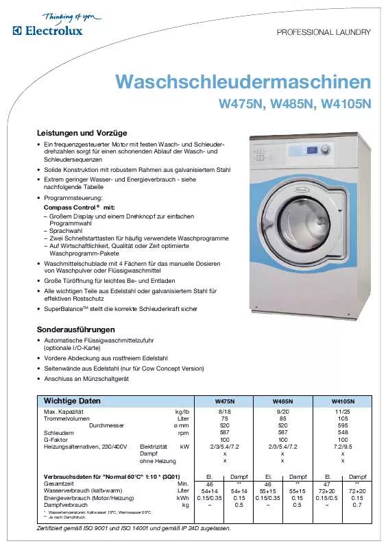 Mode d'emploi ELECTROLUX LAUNDRY SYSTEMS W475N
