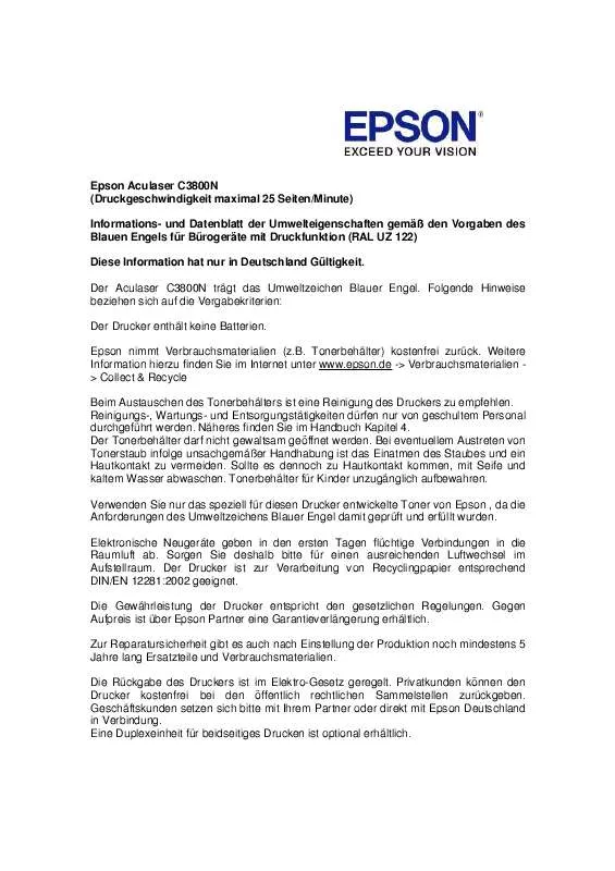 Mode d'emploi EPSON C3800N