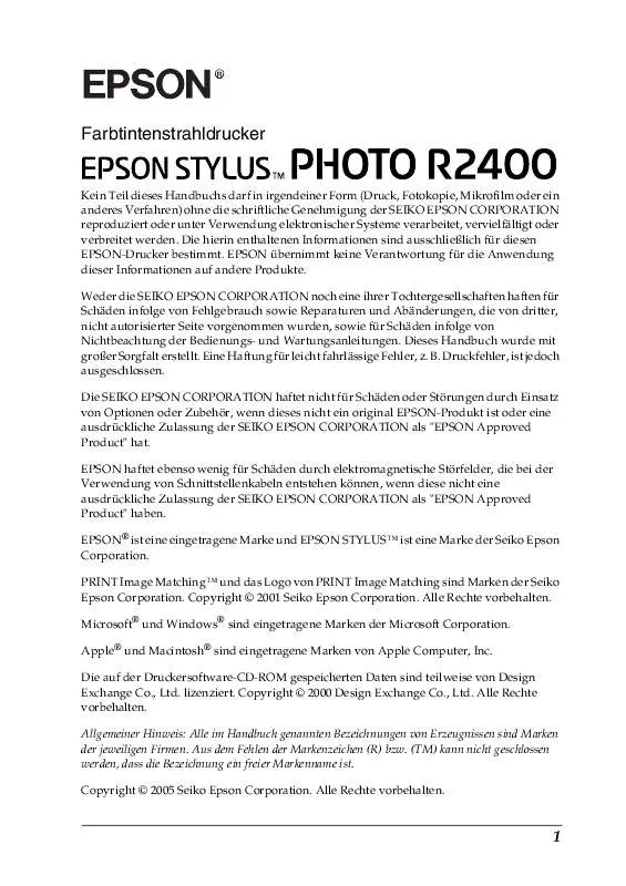 Mode d'emploi EPSON STYLUS PHOTO R2400