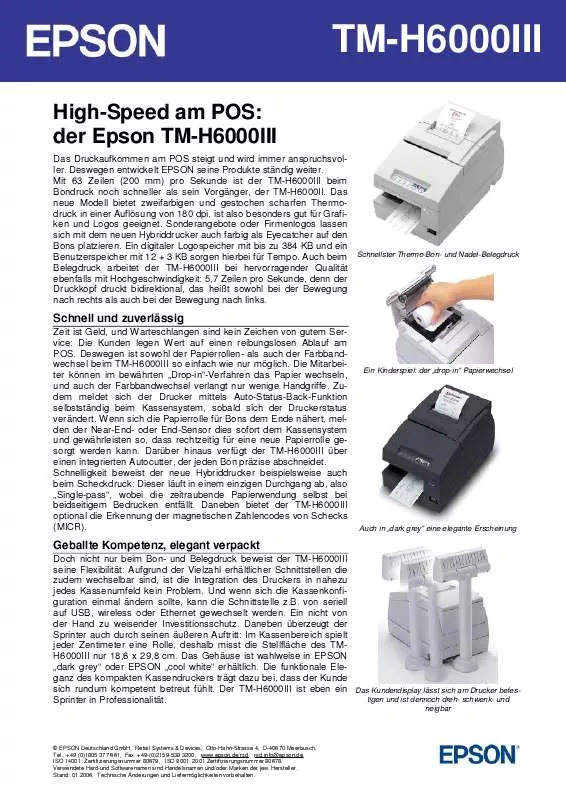 Mode d'emploi EPSON TM-H6000III
