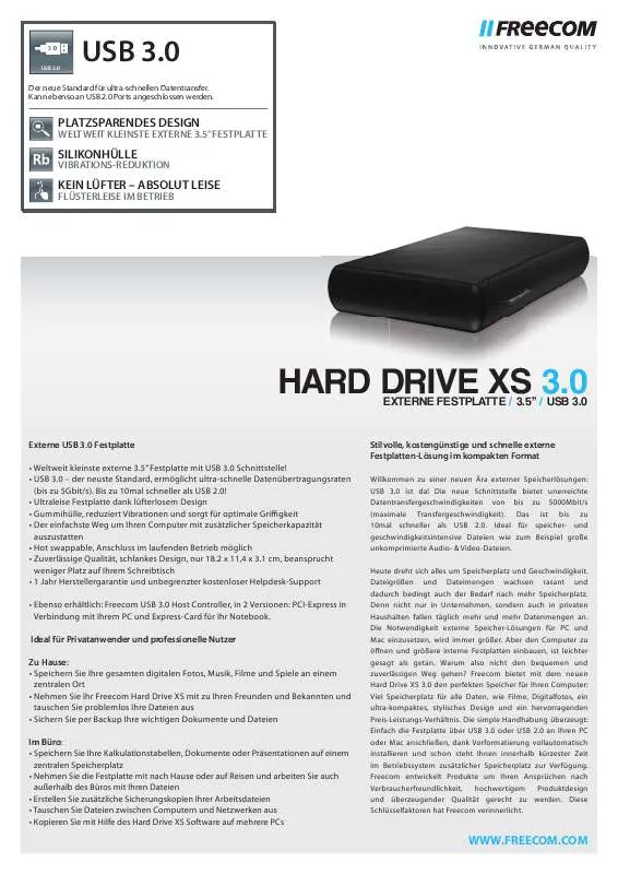 Mode d'emploi FREECOM HARD DRIVE XS 3.0