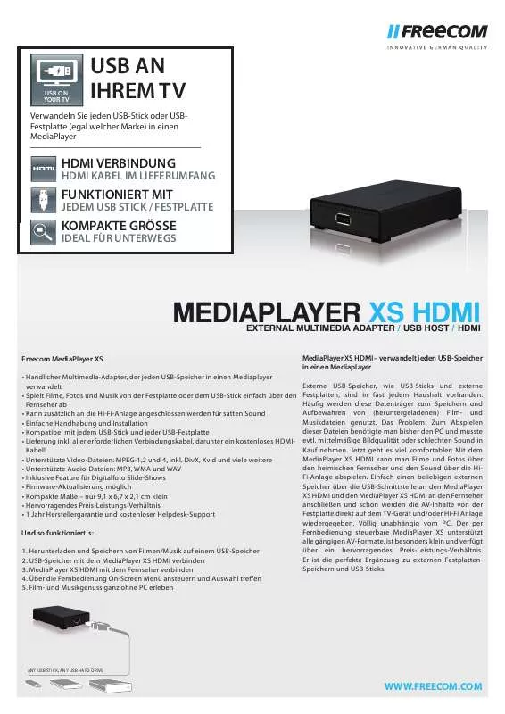 Mode d'emploi FREECOM MEDIAPLAYER XS HDMI