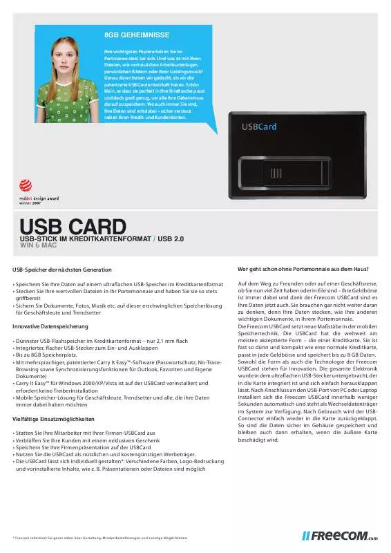Mode d'emploi FREECOM USBCARD