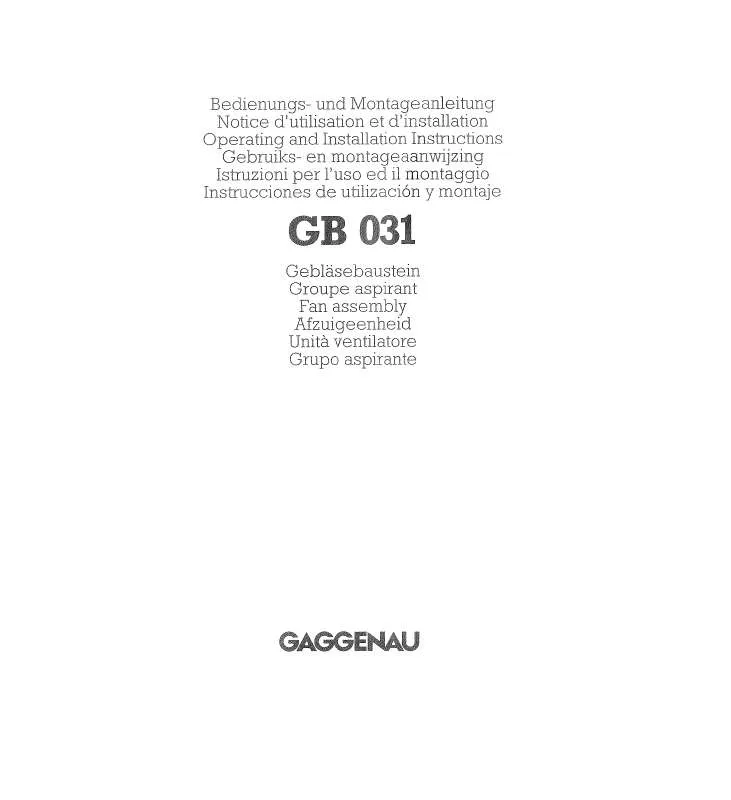 Mode d'emploi GAGGENAU GB031107