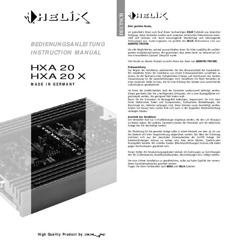 Mode d'emploi HELIX HXA 20 X
