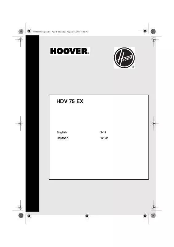 Mode d'emploi HOOVER HDV 75 EX