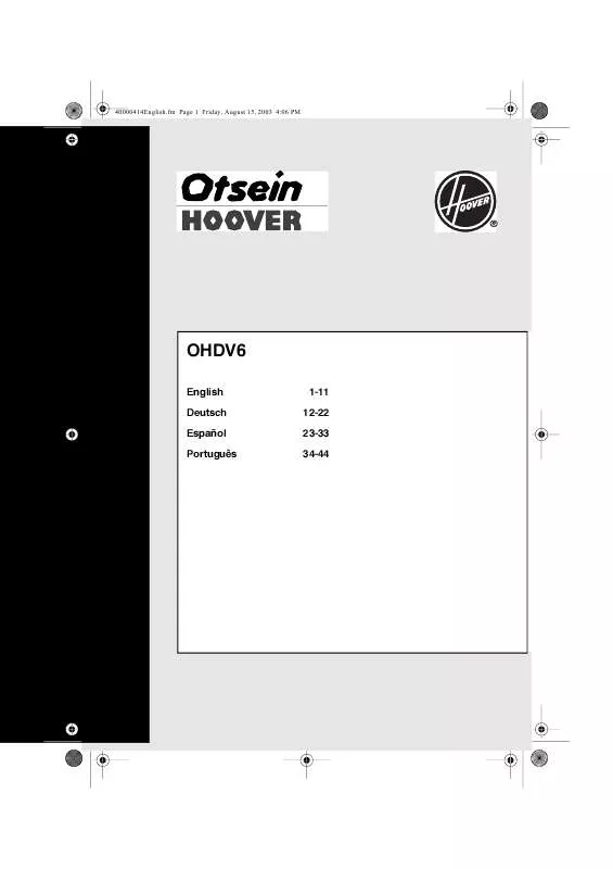 Mode d'emploi HOOVER OHDV6