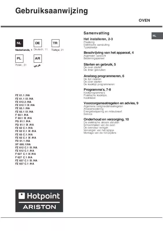 Mode d'emploi HOTPOINT F 627 C.1 IX/HA