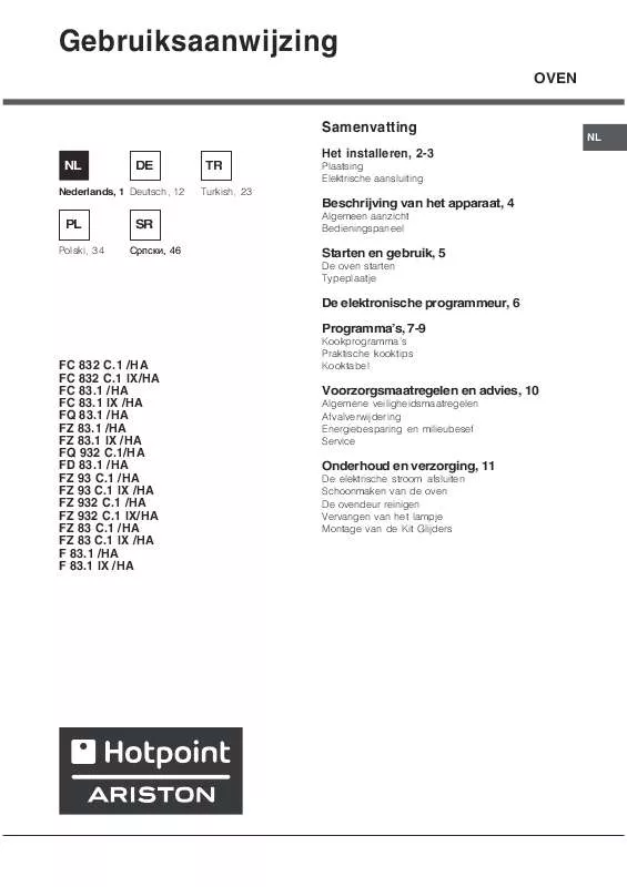 Mode d'emploi HOTPOINT F 83.1 IX/HA