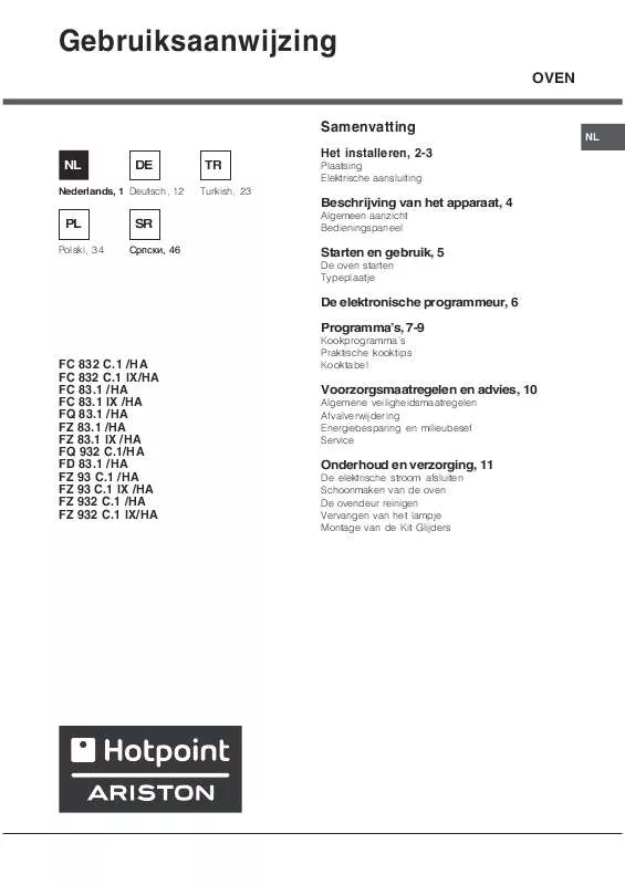 Mode d'emploi HOTPOINT FC 832 C.1 IX/HA