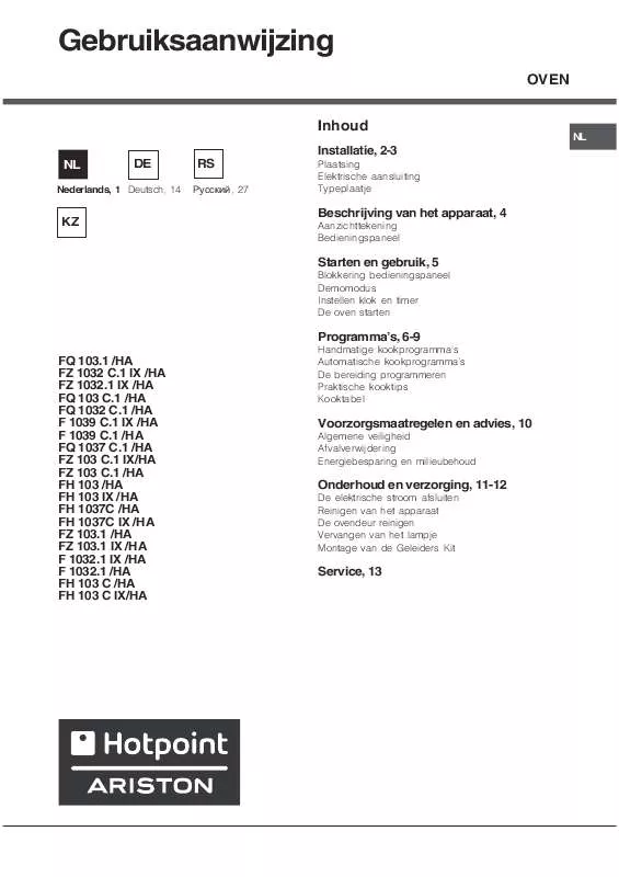 Mode d'emploi HOTPOINT FH 103 C IX/HA