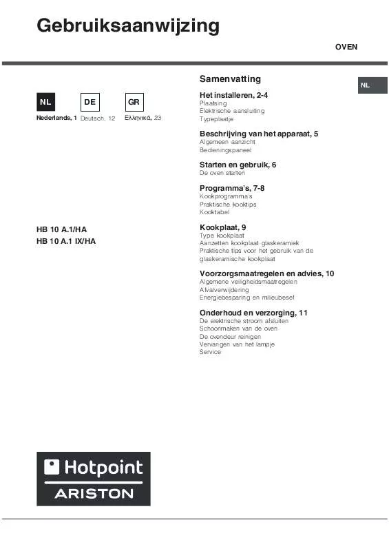 Mode d'emploi HOTPOINT HB 10 A.1 IX/HA