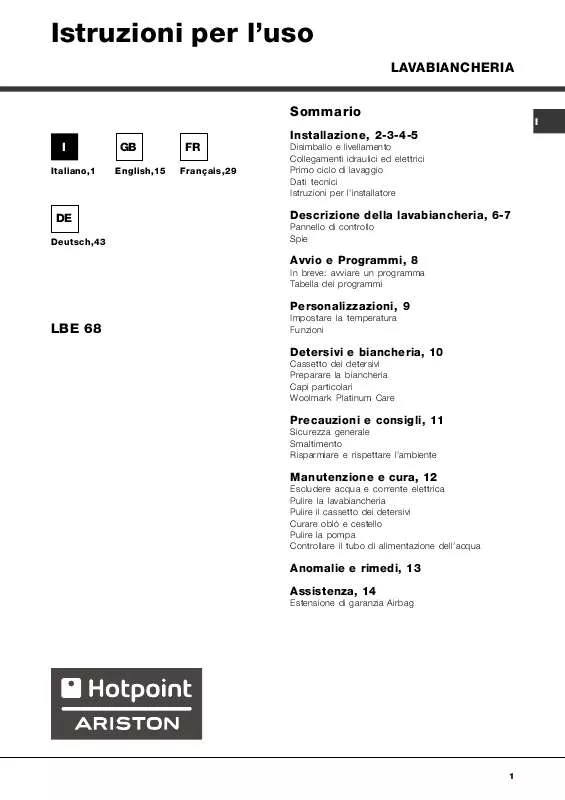 Mode d'emploi HOTPOINT LBE 68