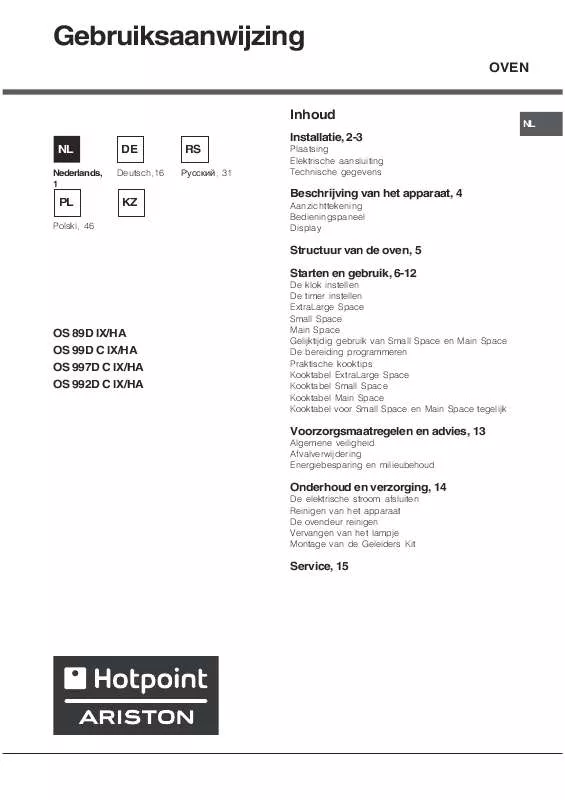 Mode d'emploi HOTPOINT OS 992D C IX/HA