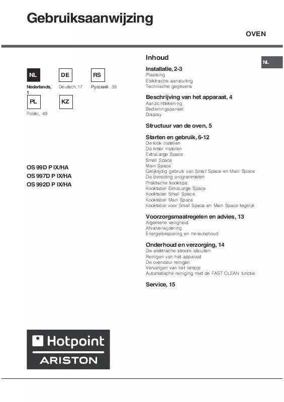 Mode d'emploi HOTPOINT OS 99D P IX/HA