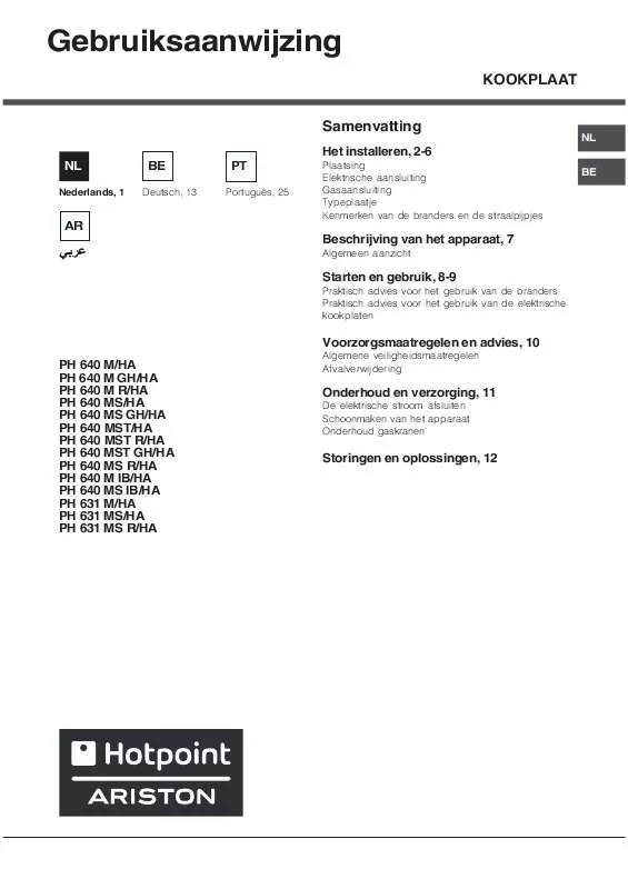 Mode d'emploi HOTPOINT PH 640 MS GH/HA