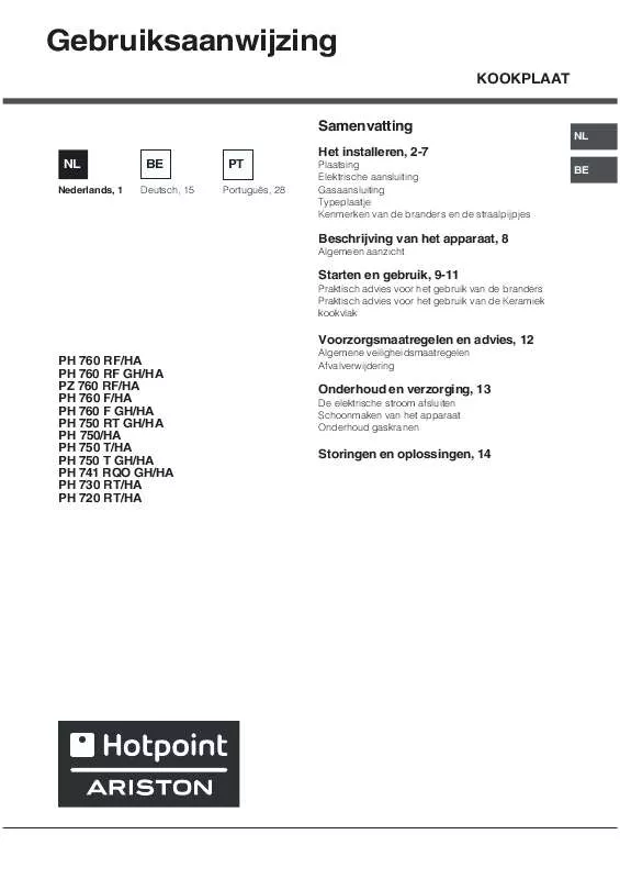 Mode d'emploi HOTPOINT PH 760 RF GH/HA