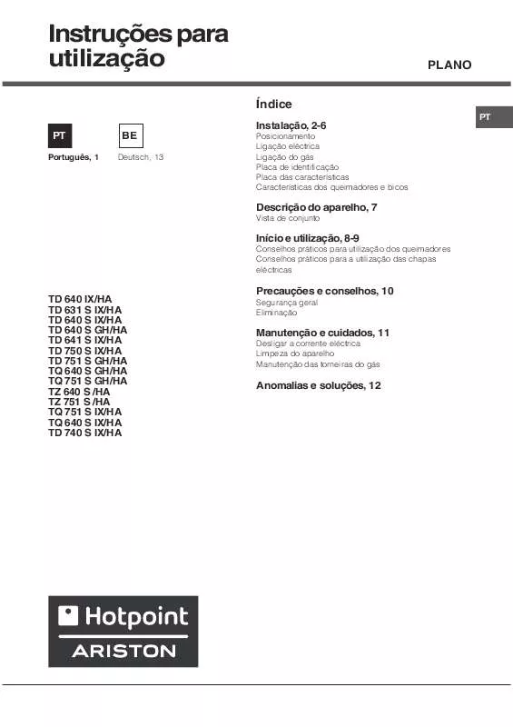 Mode d'emploi HOTPOINT TQ 640 S