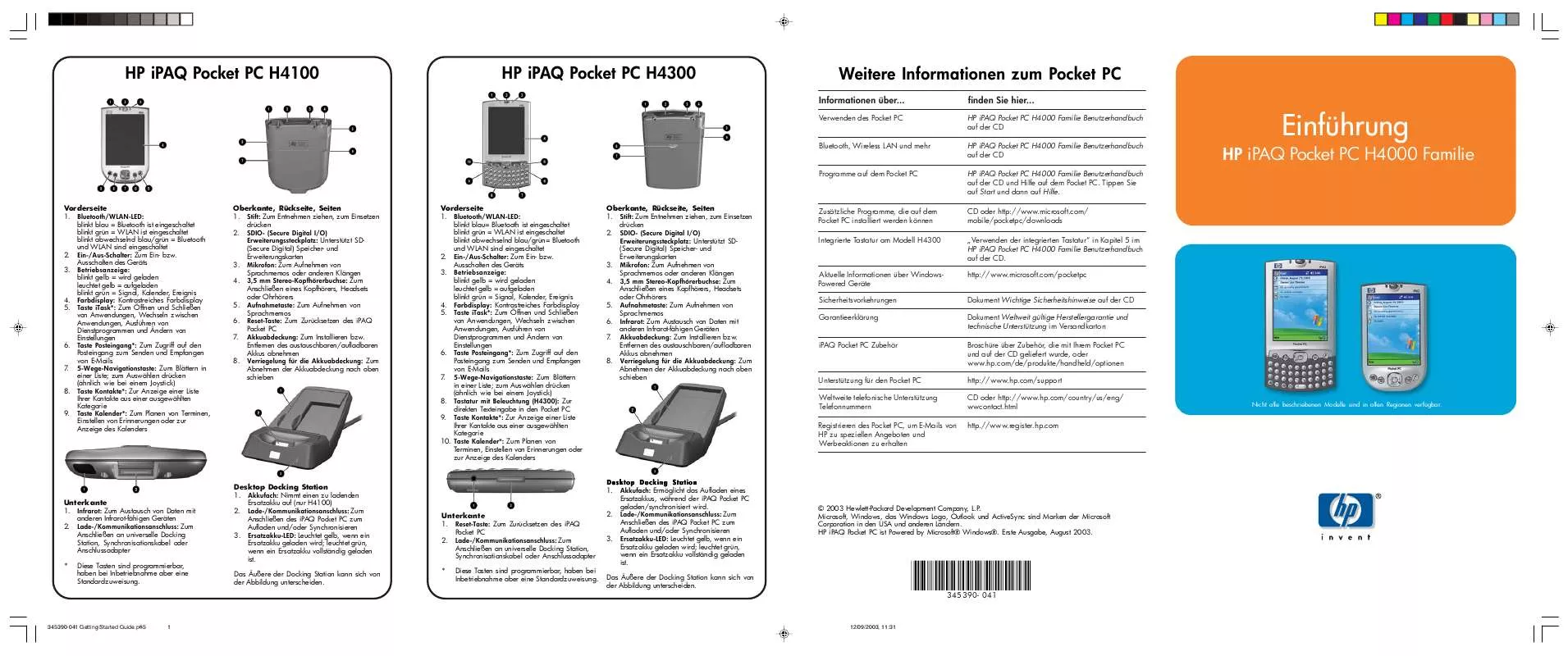 Mode d'emploi HP IPAQ H4100 POCKET PC