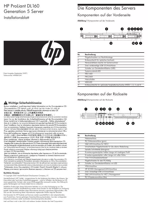 Mode d'emploi HP PROLIANT DL160 G5 SERVER