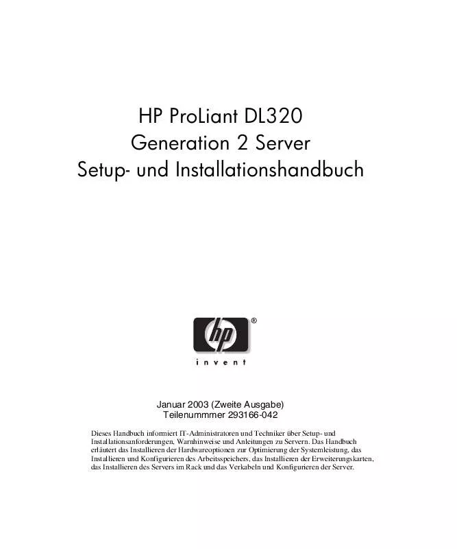 Mode d'emploi HP PROLIANT DL320 G2 SERVER
