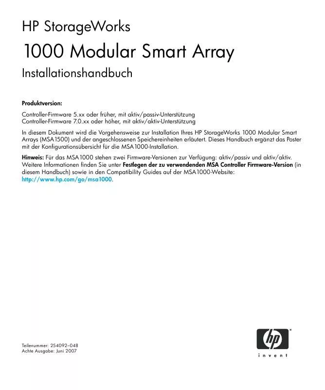 Mode d'emploi HP STORAGEWORKS 1000 MODULAR SMART ARRAY